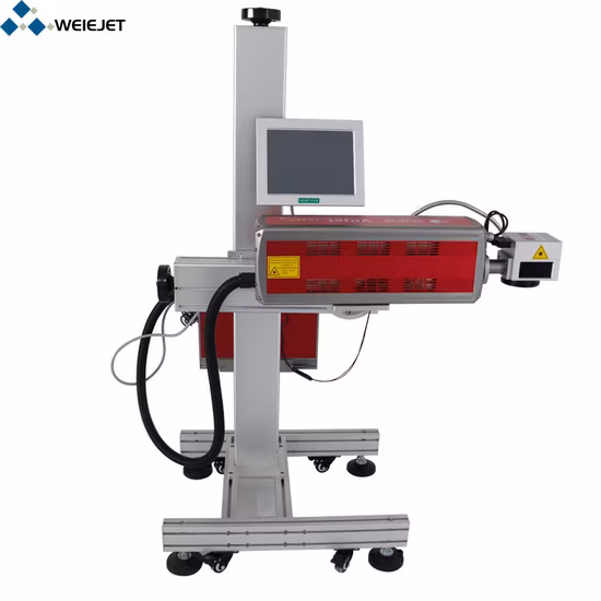 Qbcode C シリーズ CO2 レーザーマーキングマシン 30 ワットフライングオンラインマーキング/彫刻および切断プリンター木材/食品/水/金属用 CE 付き